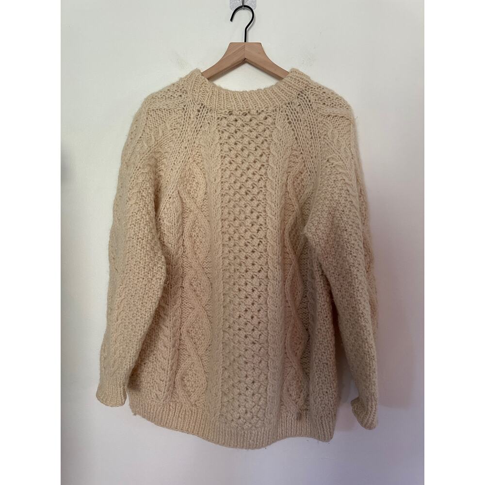 Vintage Passports Wool Chunky Fisherman Knit Oversized Sweater in Cream